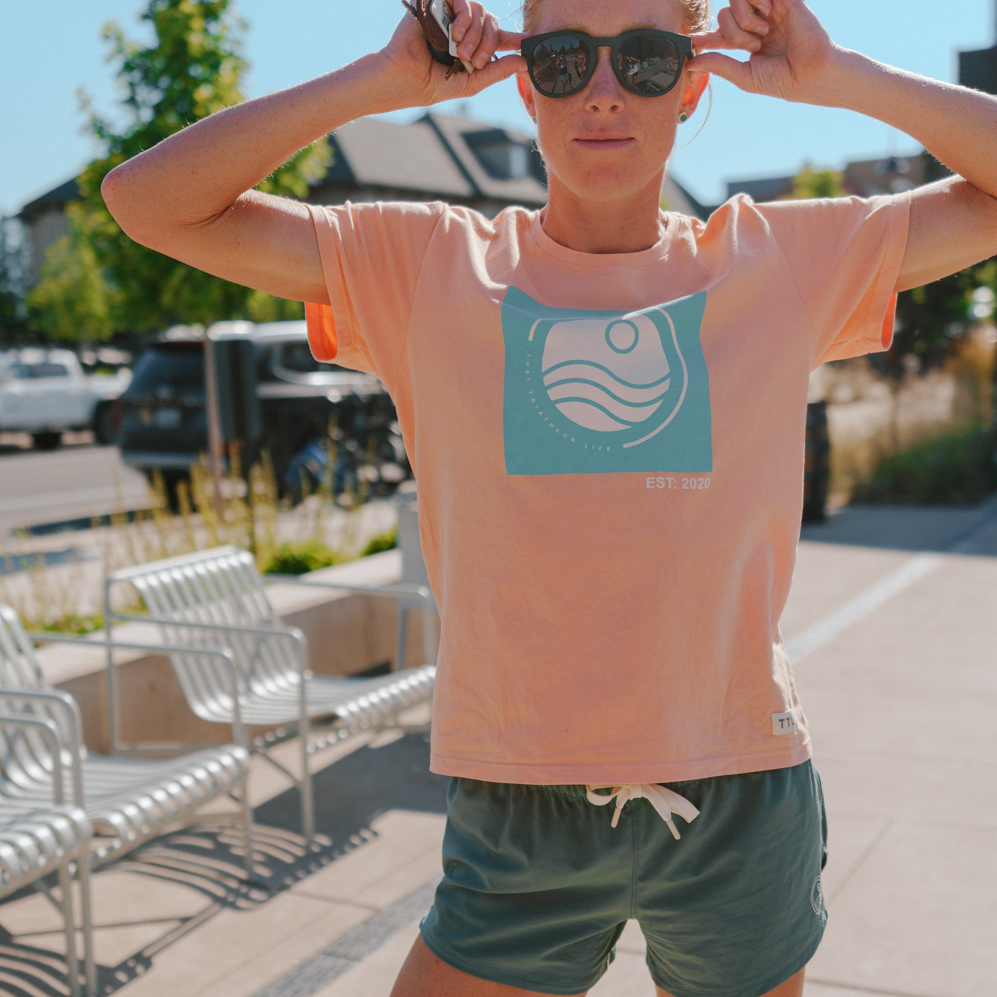 Women's Color Block Boxy Tee - Rose + Teal